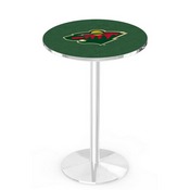 L214 Minnesota Wild Pub Table with Chrome Finish by Holland Bar Stool Co., AGS-L214C3630MinWld