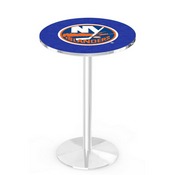 L214 New York Islanders Pub Table with Chrome Finish by Holland Bar Stool Co., AGS-L214C3630NYIsln