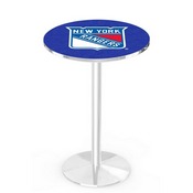 L214 New York Rangers Pub Table with Chrome Finish by Holland Bar Stool Co., AGS-L214C3630NYRang