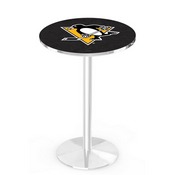 L214 Pittsburgh Penguins Pub Table with Chrome Finish by Holland Bar Stool Co., AGS-L214C3630PitPen