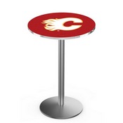 L214 Calgary Flames Pub Table with Stainless Finish by Holland Bar Stool Co., AGS-L214S3630CalFla