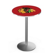 L214 Chicago Blackhawks Pub Table with Stainless Finish by Holland Bar Stool Co., AGS-L214S3630ChiHwk-R