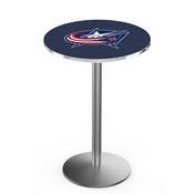 L214 Columbus Blue Jackets Pub Table with Stainless Finish by Holland Bar Stool Co., AGS-L214S3630ColBlu