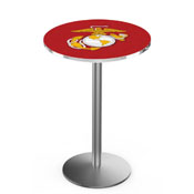 L214 United States Marine Corps (Red/Yellow) Pub Table with Stainless Finish by Holland Bar Stool Company, AGS-L214S3630MarineRY