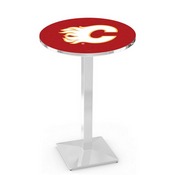 L217 Calgary Flames Pub Table with Chrome Finish by Holland Bar Stool Co., AGS-L217C3636CalFla