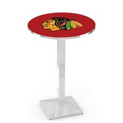L217 Chicago Blackhawks Pub Table with Chrome Finish by Holland Bar Stool Co., AGS-L217C3636ChiHwk-R