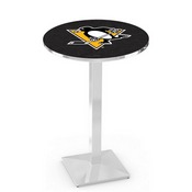 L217 Pittsburgh Penguins Pub Table with Chrome Finish by Holland Bar Stool Co., AGS-L217C3636PitPen