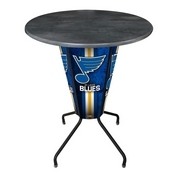 L218 St Louis Blues 42" Tall - 36" Indoor/Outdoor Black Steel Top Lighted Pub Table with Black Wrinkle Finish, L218B42STLBluOD36RBlkStl