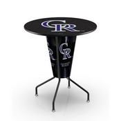 L218 Colorado Rockies 42" Tall - 36" Indoor Logo Top Lighted Pub Table with Black Wrinkle Finish, L218B42MLBCol36RMLBCol
