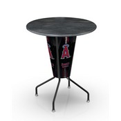 L218 Los Angeles Angels 42" Tall - 36" Indoor/Outdoor Black Steel Top Lighted Pub Table with Black Wrinkle Finish, L218B42MLBLAAOD36RBlkStl
