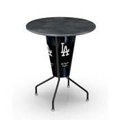 L218 Los Angeles Dodgers 42" Tall - 36" Indoor/Outdoor Black Steel Top Lighted Pub Table with Black Wrinkle Finish, L218B42MLBLADOD36RBlkStl