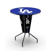 L218 Los Angeles Dodgers 42" Tall - 36" Indoor Logo Top Lighted Pub Table with Black Wrinkle Finish, L218B42MLBLAD36RMLBLAD