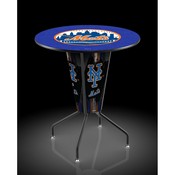 L218 New York Mets 42" Tall - 36" Indoor Logo Top Lighted Pub Table with Black Wrinkle Finish, L218B42MLBNYM36RMLBNYM