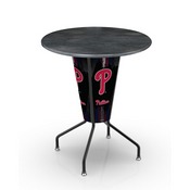 L218 Philadelphia Phillies 42" Tall - 36" Indoor/Outdoor Black Steel Top Lighted Pub Table with Black Wrinkle Finish, L218B42MLBPhiOD36RBlkStl