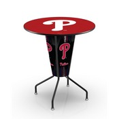 L218 Philadelphia Phillies 42" Tall - 36" Indoor Logo Top Lighted Pub Table with Black Wrinkle Finish, L218B42MLBPhi36RMLBPhi