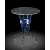 L218 Tampa Bay Rays 42" Tall - 36" Indoor/Outdoor Black Steel Top Lighted Pub Table with Black Wrinkle Finish, L218B42MLBTamOD36RBlkStl