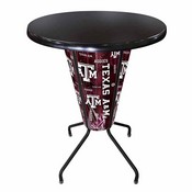 L218 Texas A&M 42" Tall - 36" Indoor/Outdoor Black Steel Top Lighted Pub Table with Black Wrinkle Finish, L218B42TexA-MOD36RBlkStl
