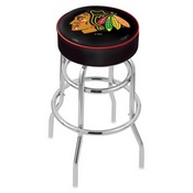 L7C1 - 4 Chicago Blackhawks Cushion Seat with Double-Ring Chrome Base Swivel Bar Stool by Holland Bar Stool Company
