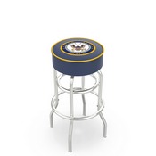 L7C1 - 4 U.S. Navy Cushion Seat with Double-Ring Chrome Base Swivel Bar Stool by Holland Bar Stool Company