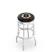 L7C3C - Chrome Double Ring Boston Bruins Swivel Bar Stool with 2.5 Ribbed Accent Ring by Holland Bar Stool Company