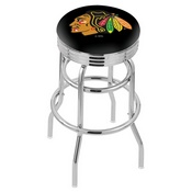 L7C3C - Chrome Double Ring Chicago Blackhawks Swivel Bar Stool with 2.5 Ribbed Accent Ring by Holland Bar Stool Company