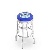 L7C3C - Chrome Double Ring U.S. Coast Guard Swivel Bar Stool with 2.5 Ribbed Accent Ring by Holland Bar Stool Company