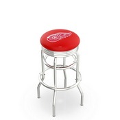 L7C3C - Chrome Double Ring Detroit Red Wings Swivel Bar Stool with 2.5 Ribbed Accent Ring by Holland Bar Stool Company