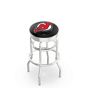 L7C3C - Chrome Double Ring New Jersey Devils Swivel Bar Stool with 2.5 Ribbed Accent Ring by Holland Bar Stool Company
