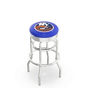 L7C3C - Chrome Double Ring New York Islanders Swivel Bar Stool with 2.5 Ribbed Accent Ring by Holland Bar Stool Company