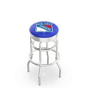 L7C3C - Chrome Double Ring New York Rangers Swivel Bar Stool with 2.5 Ribbed Accent Ring by Holland Bar Stool Company