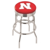 L7C3C - Chrome Double Ring Nebraska Swivel Bar Stool with 2.5 Ribbed Accent Ring by Holland Bar Stool Company