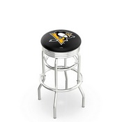 L7C3C - Chrome Double Ring Pittsburgh Penguins Swivel Bar Stool with 2.5 Ribbed Accent Ring by Holland Bar Stool Company