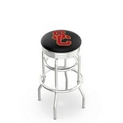 L7C3C - Chrome Double Ring USC Trojans Swivel Bar Stool with 2.5 Ribbed Accent Ring by Holland Bar Stool Company