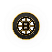 L8B1 - 4 Boston Bruins Cushion Seat with Black Wrinkle Base Swivel Bar Stool by Holland Bar Stool Company