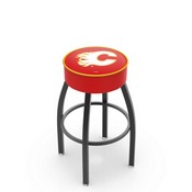 L8B1 - 4 Calgary Flames Cushion Seat with Black Wrinkle Base Swivel Bar Stool by Holland Bar Stool Company