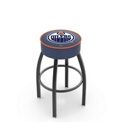 L8B1 - 4 Edmonton Oilers Cushion Seat with Black Wrinkle Base Swivel Bar Stool by Holland Bar Stool Company