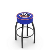 L8B1 - 4 New York Islanders Cushion Seat with Black Wrinkle Base Swivel Bar Stool by Holland Bar Stool Company