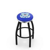L8B2C - Black Wrinkle U.S. Coast Guard Swivel Bar Stool with Chrome Accent Ring by Holland Bar Stool Company