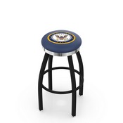L8B2C - Black Wrinkle U.S. Navy Swivel Bar Stool with Chrome Accent Ring by Holland Bar Stool Company