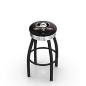 L8B3C - Black Wrinkle Anaheim Ducks Swivel Bar Stool with Chrome 2.5 Ribbed Accent Ring by Holland Bar Stool Company