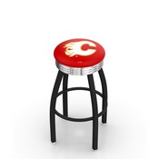 L8B3C - Black Wrinkle Calgary Flames Swivel Bar Stool with Chrome 2.5 Ribbed Accent Ring by Holland Bar Stool Company