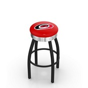 L8B3C - Black Wrinkle Carolina Hurricanes Swivel Bar Stool with Chrome 2.5 Ribbed Accent Ring by Holland Bar Stool Company