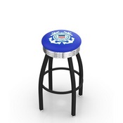 L8B3C - Black Wrinkle U.S. Coast Guard Swivel Bar Stool with Chrome 2.5 Ribbed Accent Ring by Holland Bar Stool Company