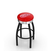 L8B3C - Black Wrinkle Detroit Red Wings Swivel Bar Stool with Chrome 2.5 Ribbed Accent Ring by Holland Bar Stool Company