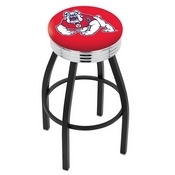 L8B3C - Black Wrinkle Fresno State Swivel Bar Stool with Chrome 2.5 Ribbed Accent Ring by Holland Bar Stool Company