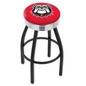 L8B3C - Black Wrinkle Georgia Bulldog Swivel Bar Stool with Chrome 2.5 Ribbed Accent Ring by Holland Bar Stool Company