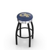 L8B3C - Black Wrinkle Georgia Tech Swivel Bar Stool with Chrome 2.5 Ribbed Accent Ring by Holland Bar Stool Company