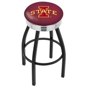 L8B3C - Black Wrinkle Iowa State Swivel Bar Stool with Chrome 2.5 Ribbed Accent Ring by Holland Bar Stool Company
