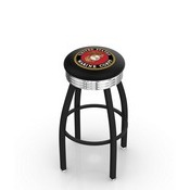 L8B3C - Black Wrinkle U.S. Marines Swivel Bar Stool with Chrome 2.5 Ribbed Accent Ring by Holland Bar Stool Company
