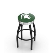 L8B3C - Black Wrinkle Michigan State Swivel Bar Stool with Chrome 2.5 Ribbed Accent Ring by Holland Bar Stool Company